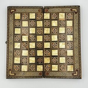 VTG Syrian Mosaic Game Board Chess‎ & Backgammon Marquetry Wood Mother of Pearl